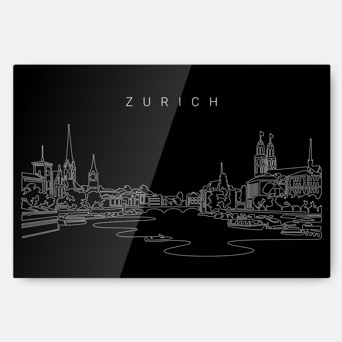 Zurich Skyline Line Art Metal Print