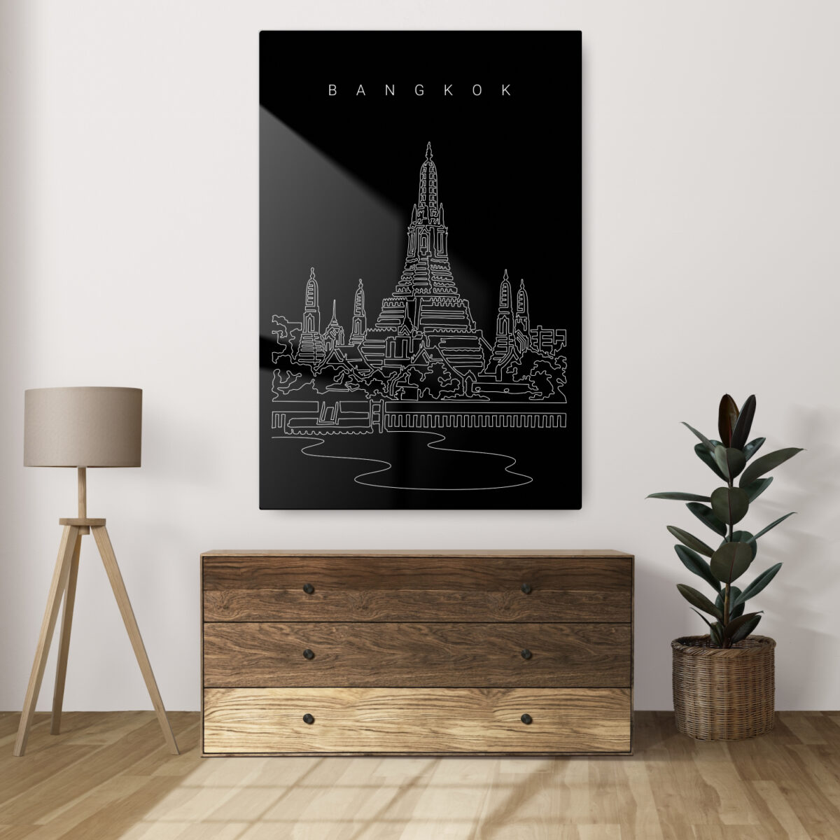 Bangkok Wat Arun Temple Metal Print - Sideboard - Portrait - Dark