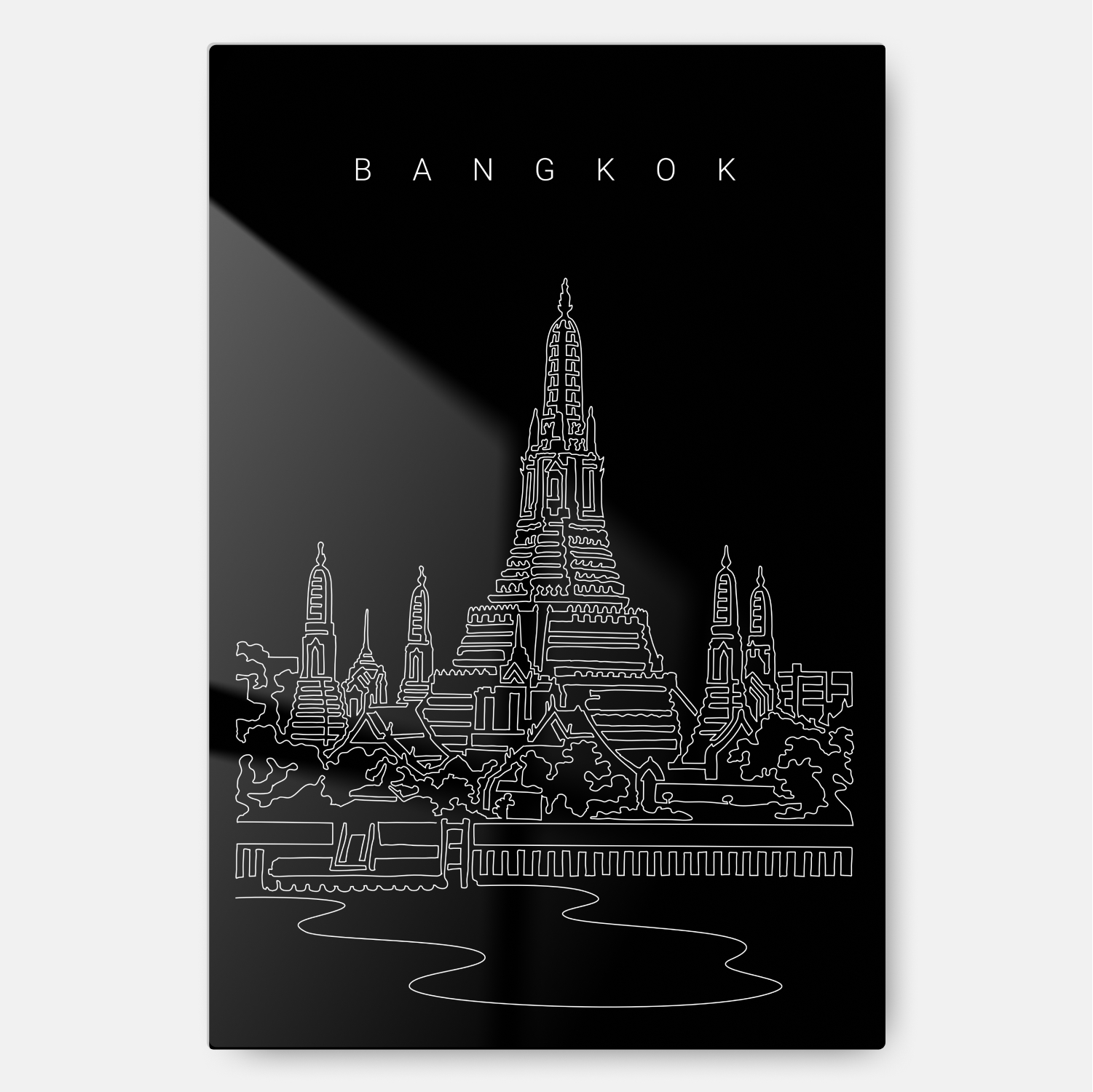 Bangkok Wat Arun Temple Metal Print Wall Art - Main - Portrait - Dark