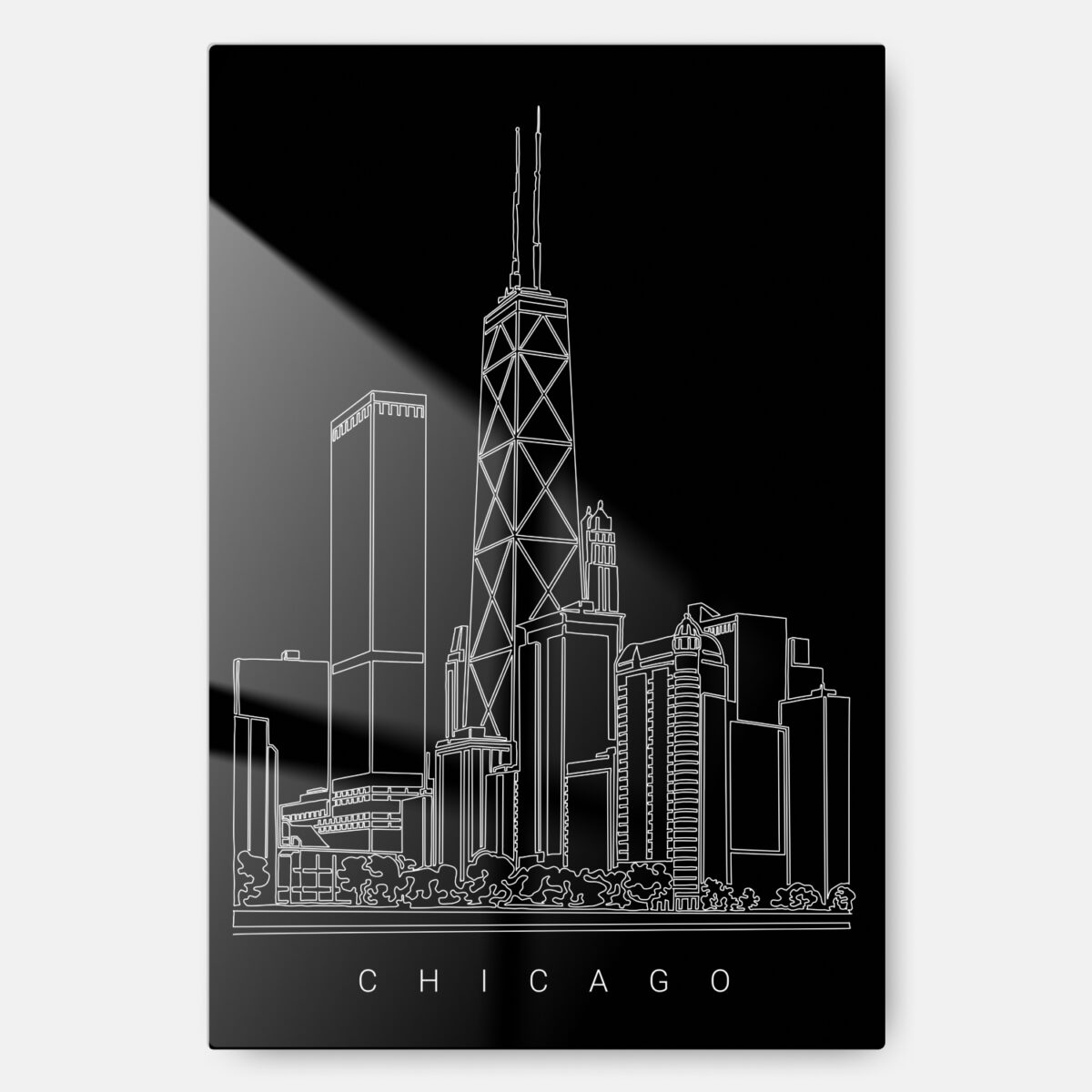 Chicago Skyline Metal Print Wall Art - Main - Portrait - Dark