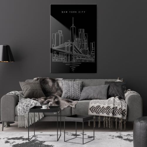 New York City Skyline Metal Print Living Room Portrait Dark
