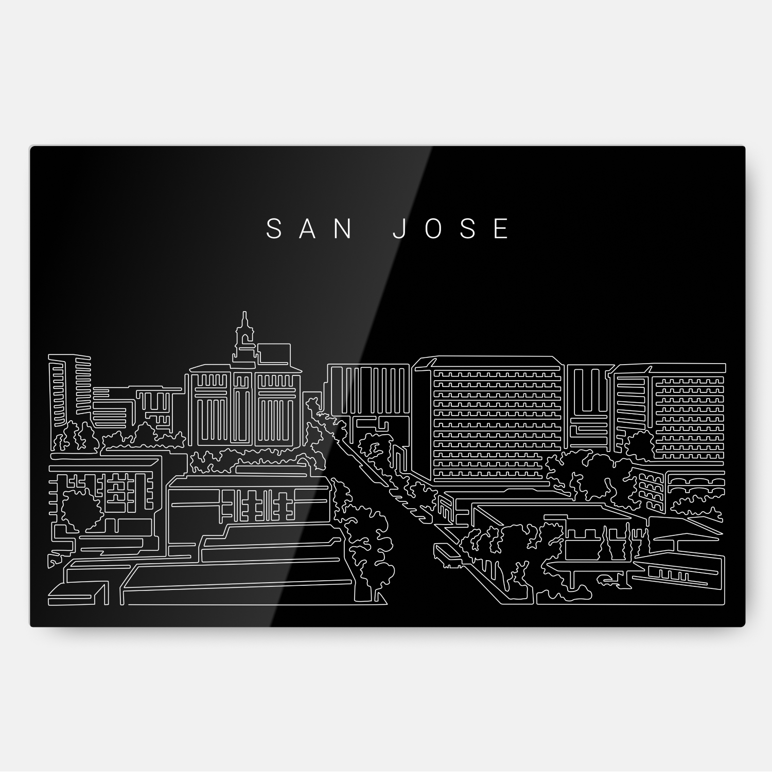 San Jose Skyline Metal Print Wall Art - Main - Dark