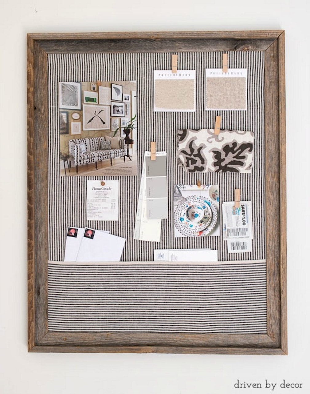DIY recycling projects upcycled home decor frame fabric bulletin board