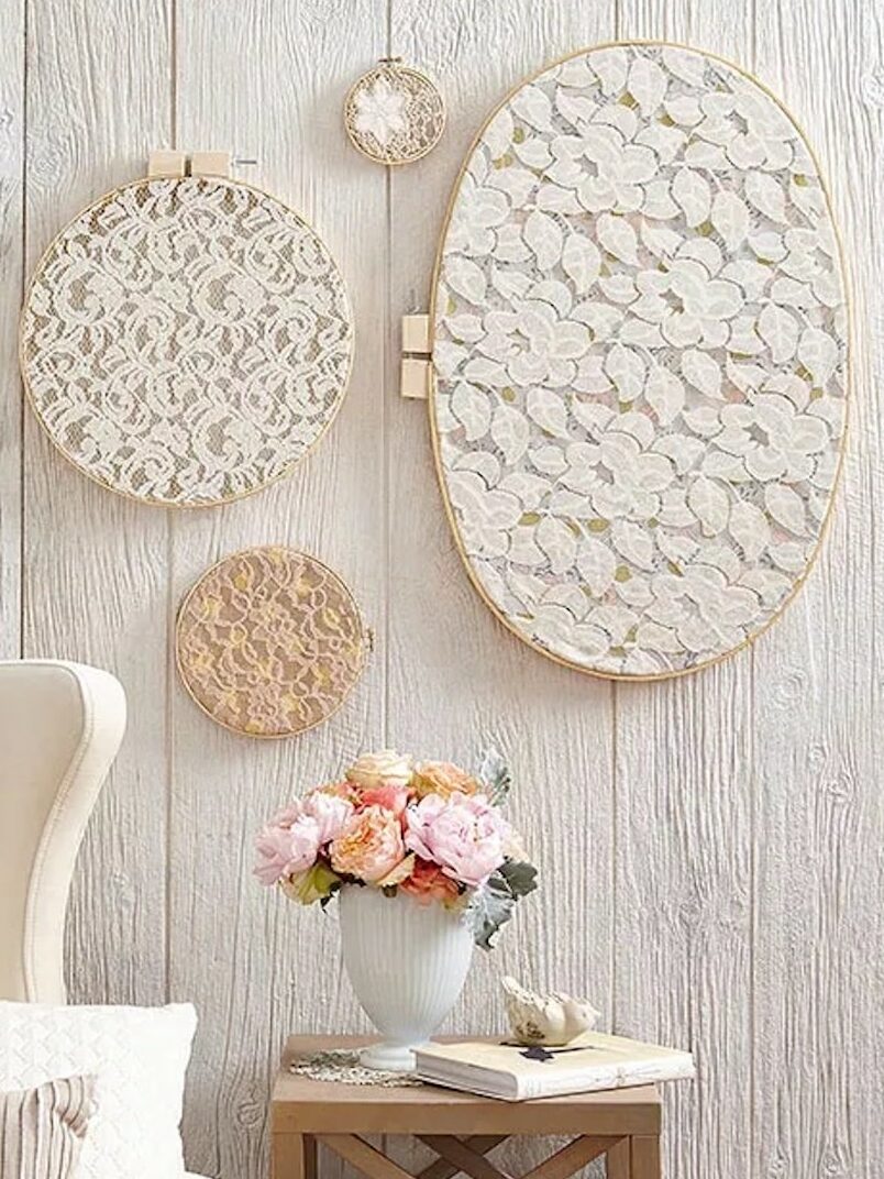 DIY recycling projects upcycled home decor lace hoops wall decor edited