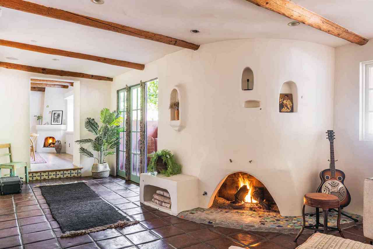 modern spanish style homes interior design fireplace