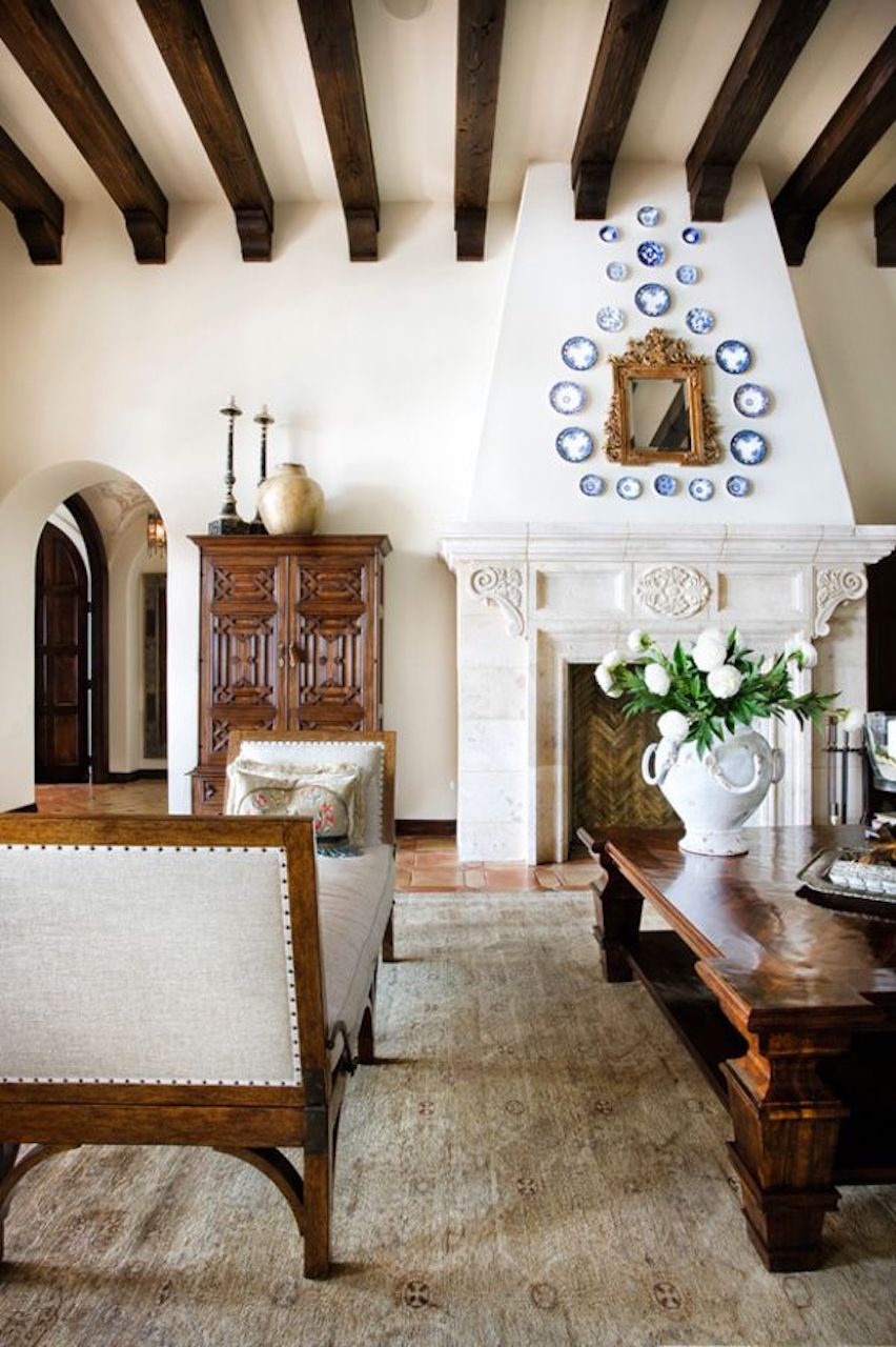 modern spanish style homes interior design living room wood beams