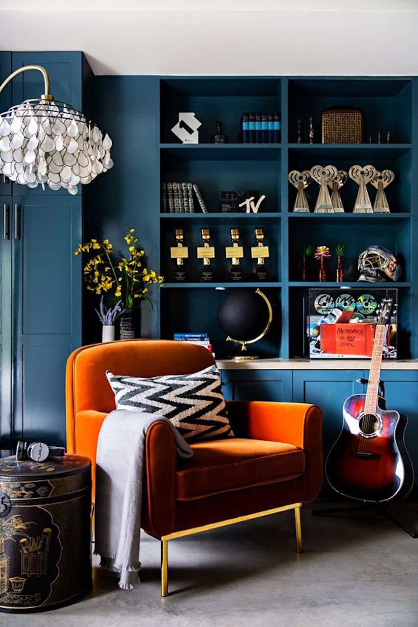 unexpected color combinations interior design home blue orange study