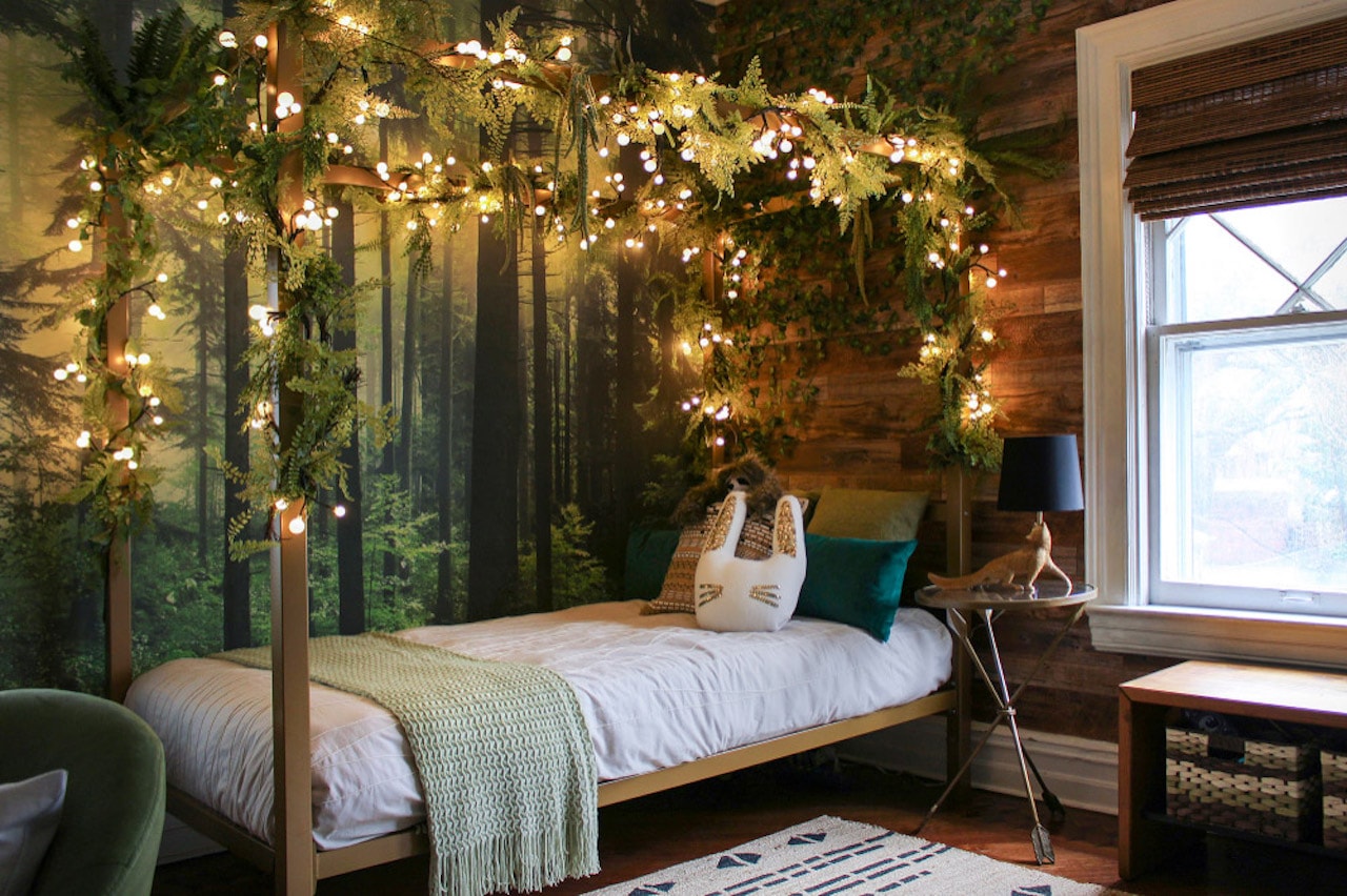 fall bedroom decor ideas for kids forest bedframe