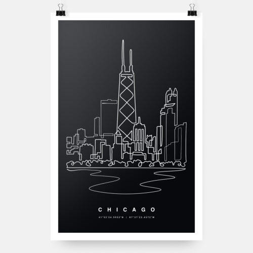 Chicago Skyline Poster - Main - Portrait - Dark