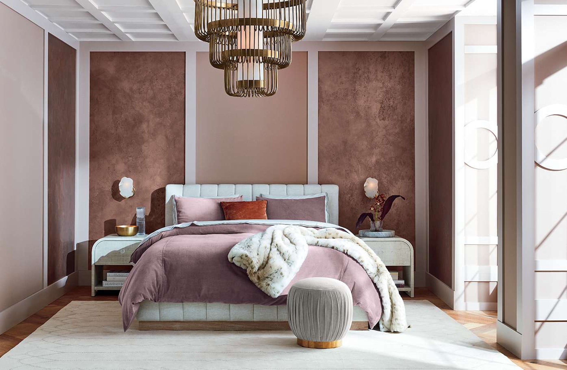 art deco bedroom ideas inspiration chandelier pink walls