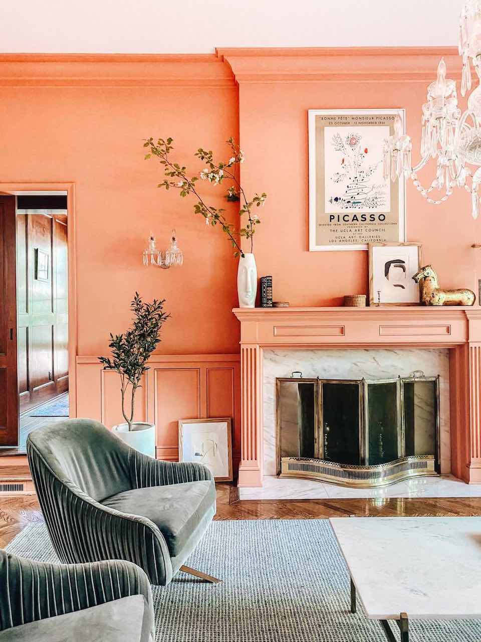 how to design with peach fuzz pantone color of the year 2024 interior design living room paint