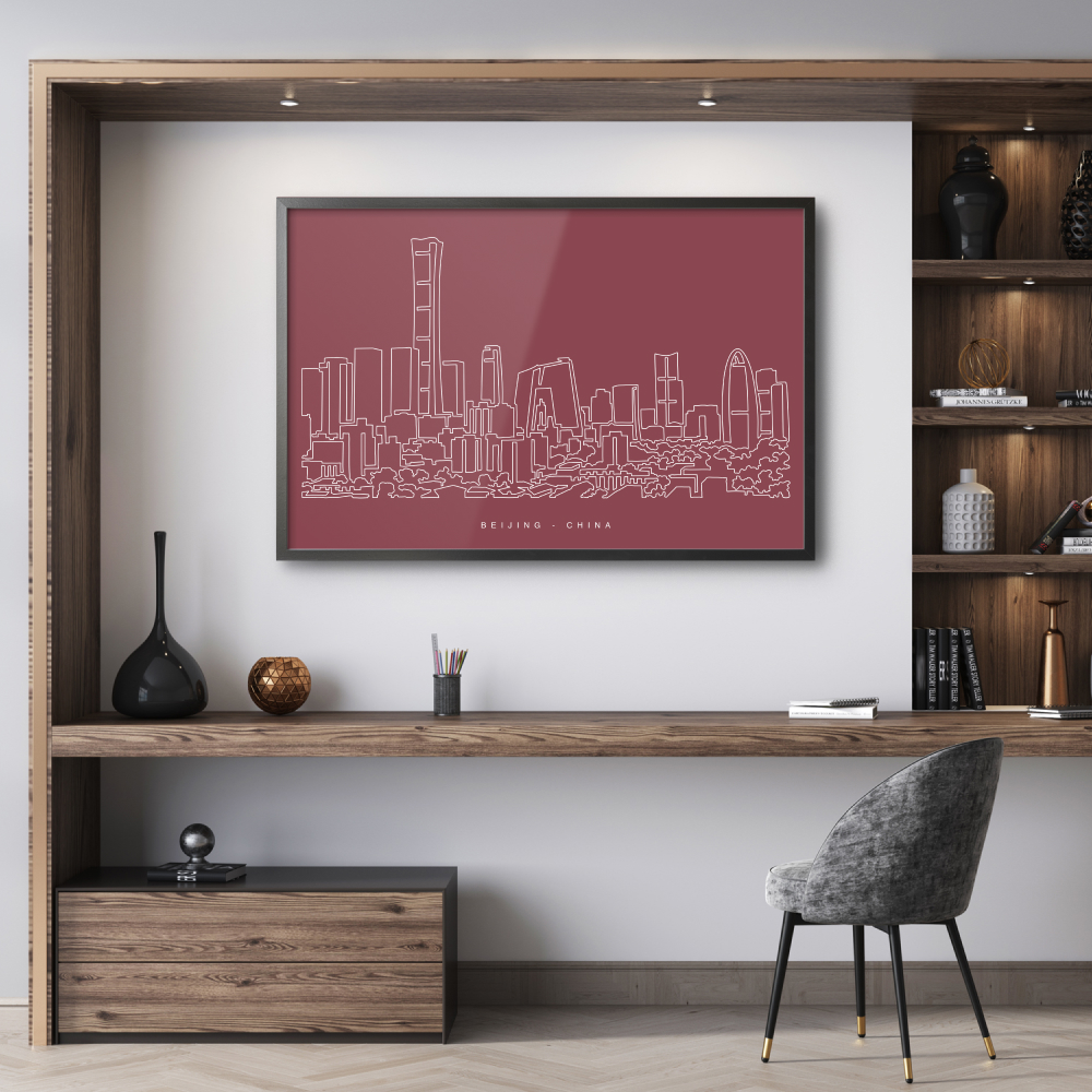 Framed Beijing Wall Art for Home Office - Dark