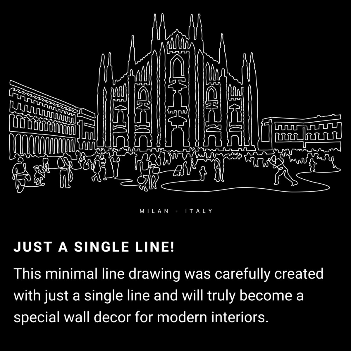 Milan One Line Drawing Art - Dark