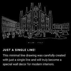 Milan One Line Drawing Art - Dark