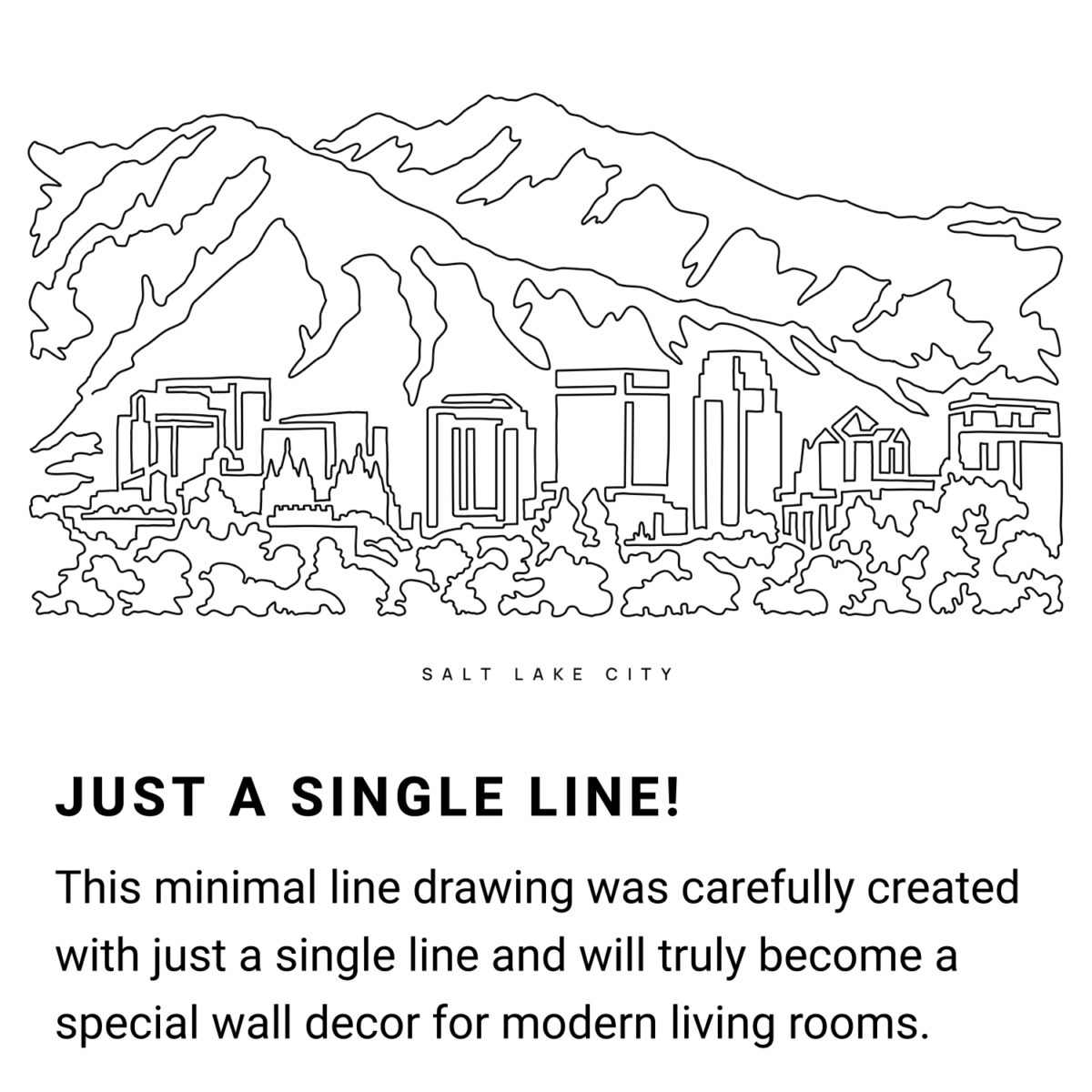 Salt Lake City Line Art Drawing