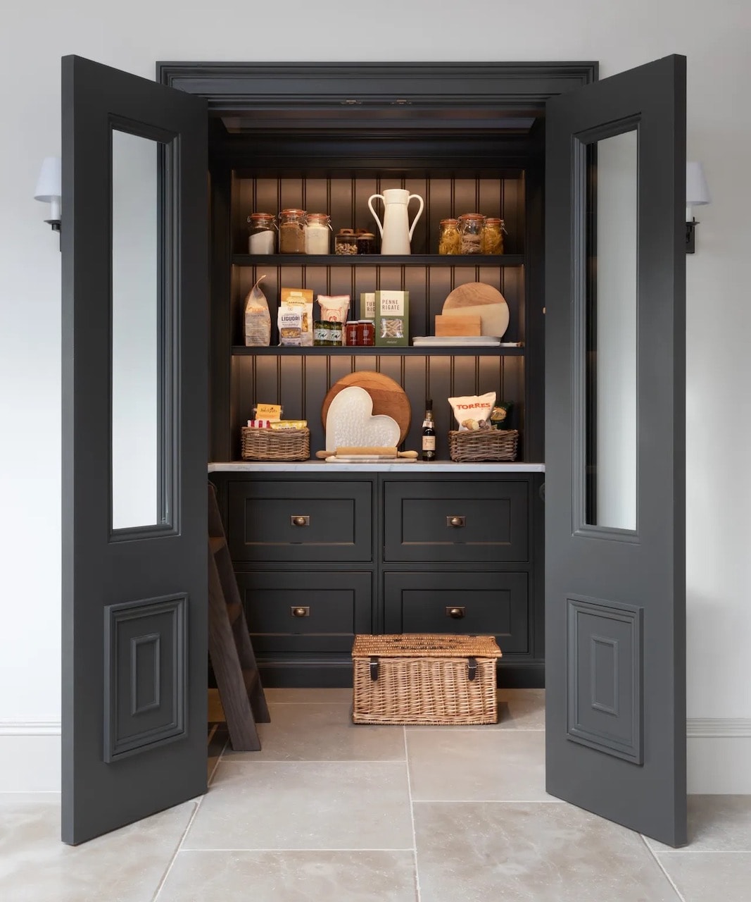 stylish kitchen pantry ideas to maximize space lighting shelves.jpg