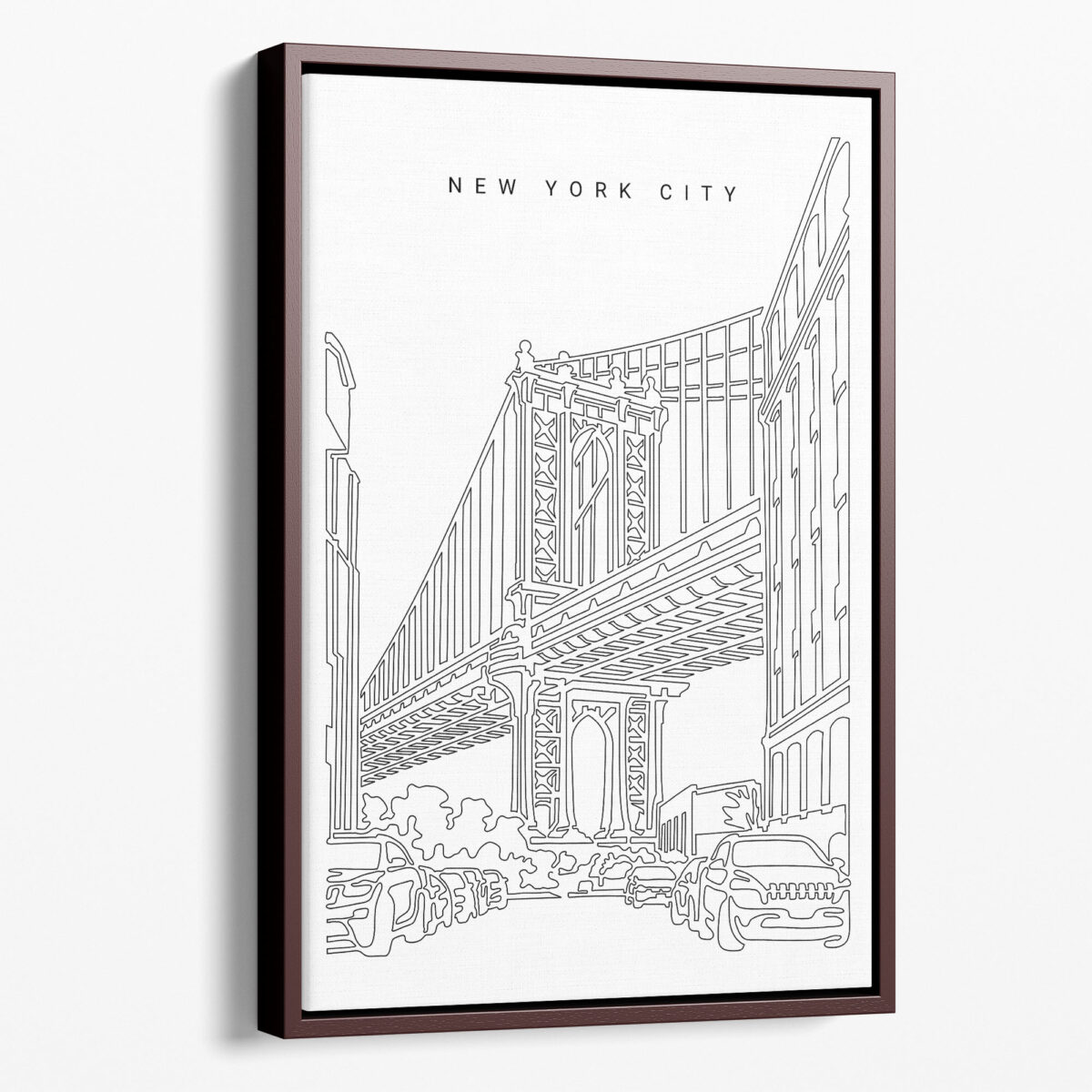 Framed New York Manhattan Bridge Canvas Print - Portrait - Main - Light