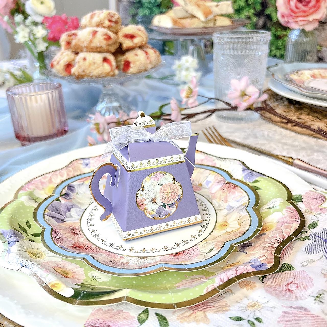 tea party table ideas tablescape paper plates teapot favor