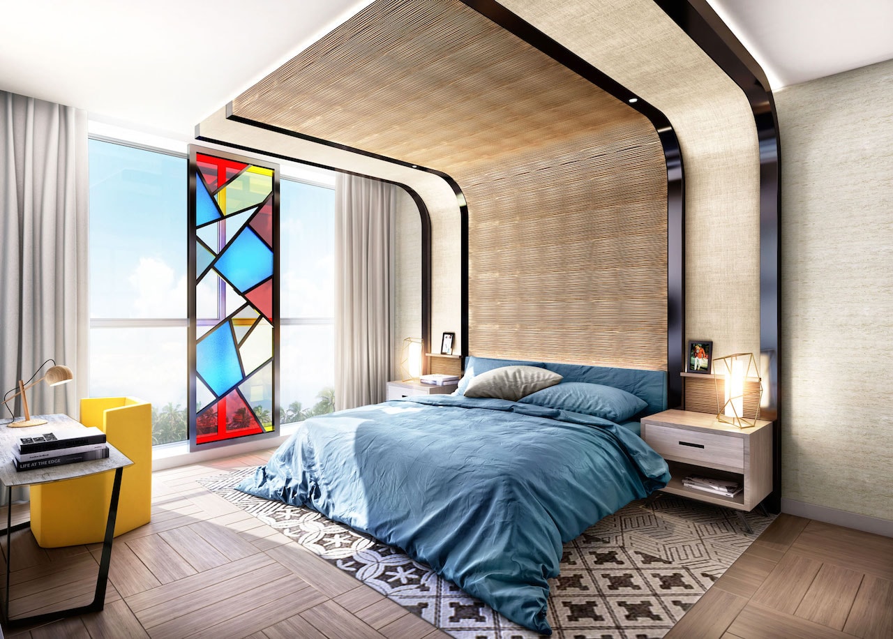 updated hotel decor instagrammable design stained glass