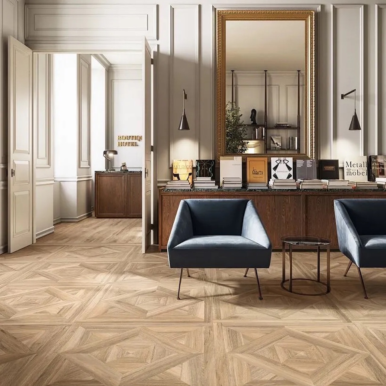 updated hotel decor wood like tile flooring hotel lobby