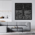 Framed New York Canvas Wall Art - Square - Modern Living Room - Dark